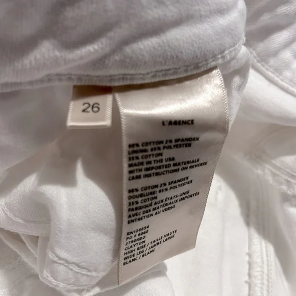 NEW L'Agence Women's Clayton Jeans Blanc White Wide Leg High Rise Cotton - Picture 13 of 14